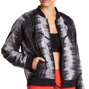 Nike International Zig Zag Grey Black Womens Bomber Jacket Sz Large